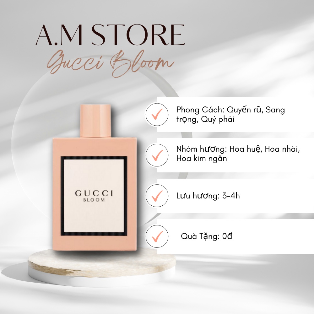 Nước Hoa Nữ Gucci Bloom For Women EDP 100ml - Hương hoa nhài hoa huệ trắng quyến rũ, sang trọng và quý phái A.M Store