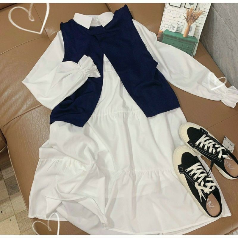 [Mã WAMT1505 giảm 10K đơn 0K] Váy Tiểu Thư Phối Gile Sẻ Lưng - Đầm Trắng Vintage Vải Voan MND | BigBuy360 - bigbuy360.vn