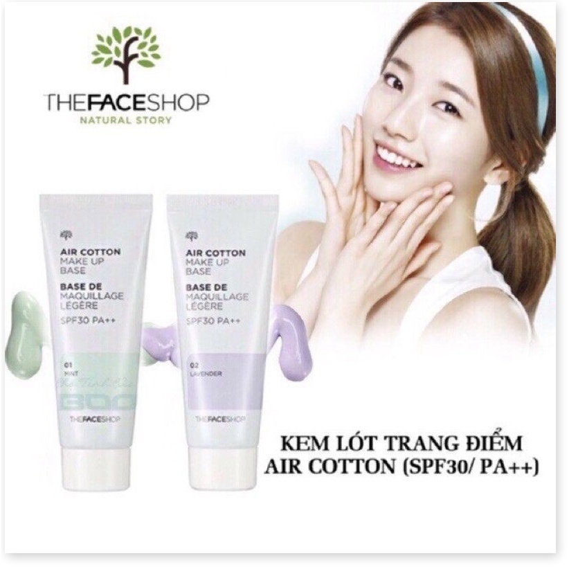 Kem Lót Kiềm Dầu Và Hiệu Chỉnh Tone Da The Face Shop Air Cotton Make Up Base SPF30 PA++ 35g