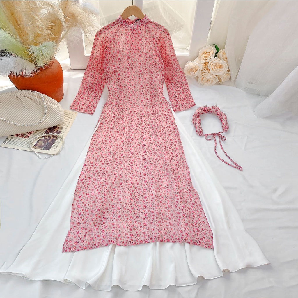 Áo dài cách tân hoa nhí thiết kế chính hãng GIIAN, tặng kèm váy hai dây - AD249