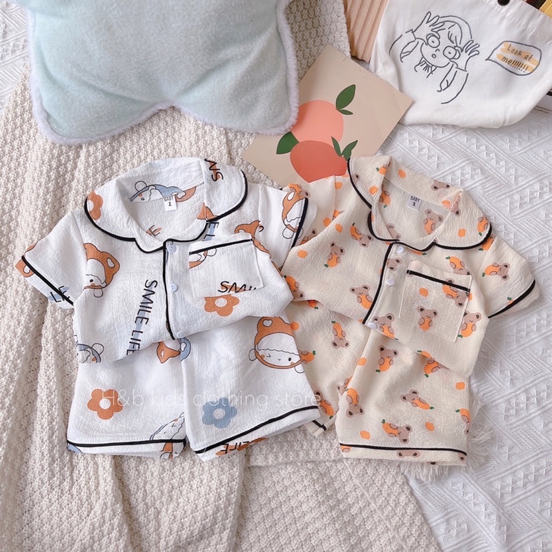 Bộ pizama chất đũi xốp mát cho bé,bộ pizama cộc tay cho bé trai bé gái
