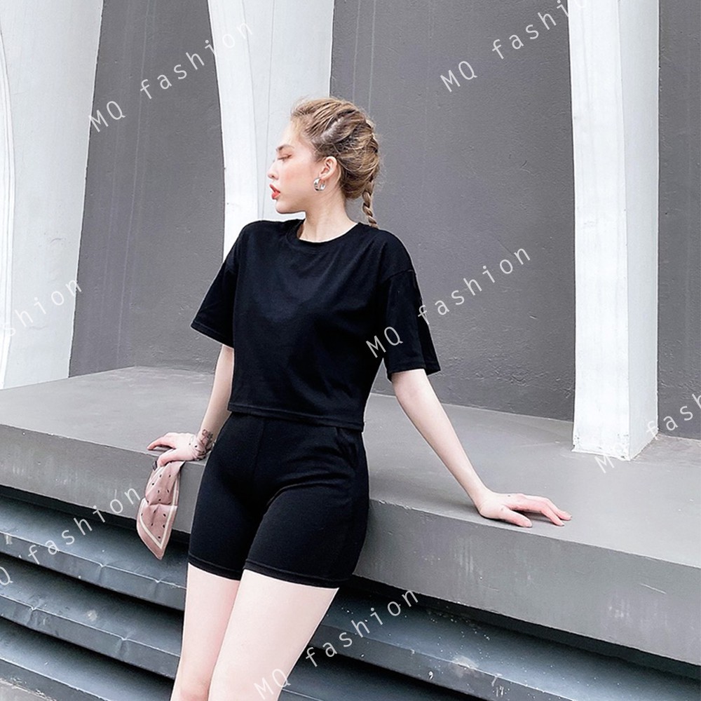 Bộ croptop hè mặc nhà nữ MQ CLOTHING đồ ngủ ngắn tay chất cotton co giãn thoáng mát