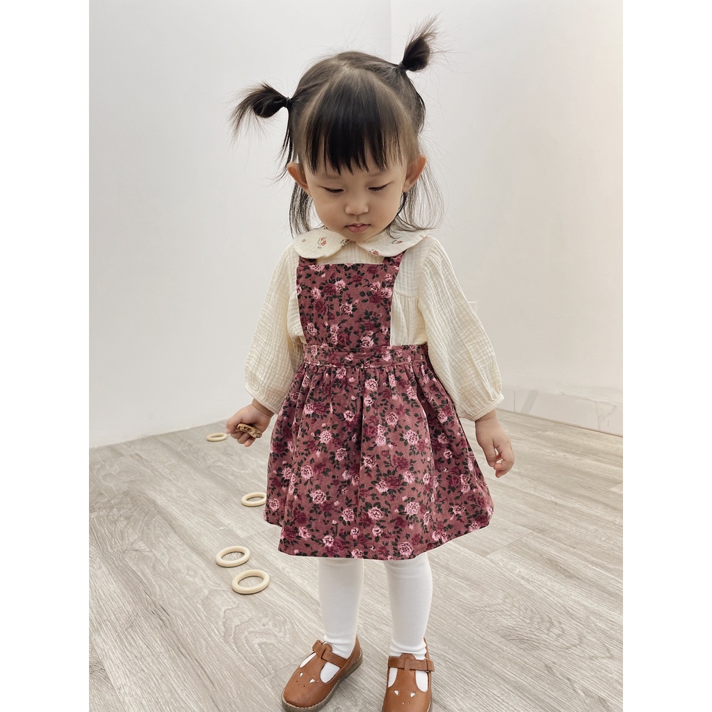 Váy yếm cho bé BERRYBABY nhung hoa đỏ, dáng xòe babydoll, cho bé gái từ 9 tháng - 2 tuổi - Zoe