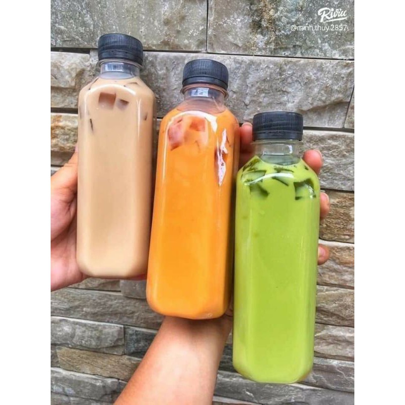Chai nhựa vuông đựng nước sinh tố trà sữa / Chai nhựa đựng trà thái dung tích 330ml