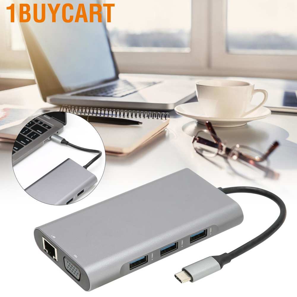 1buycart power adapter charger Docking Hub 10 in 1 Type‑C to High‑Definition Multimedia Interface USB PD Expansion Dock for