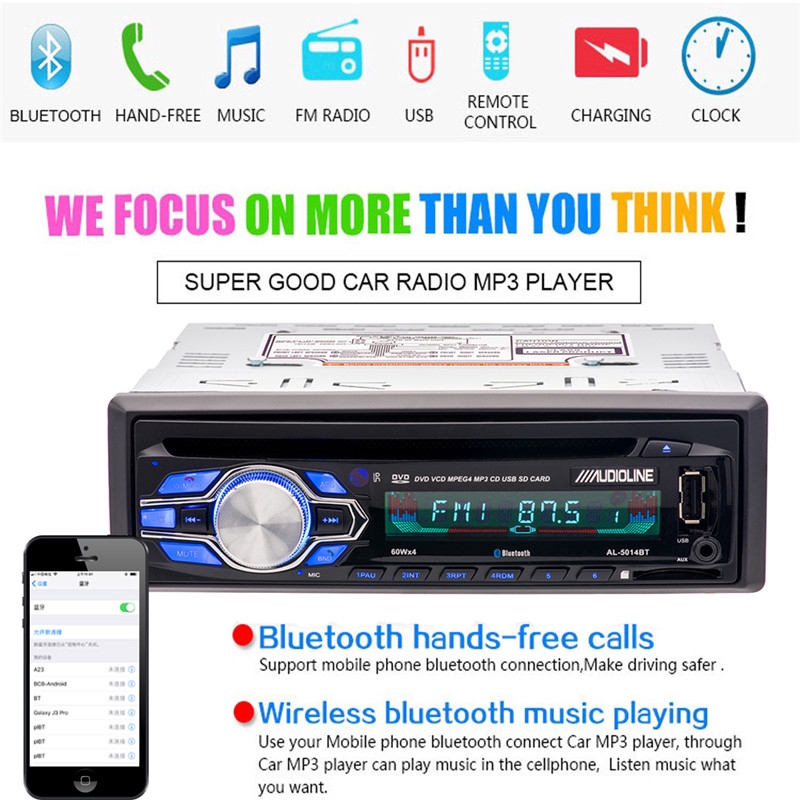 Đầu phát âm thanh trên xe hơi Bluetooth Radio stereo DVD CD / USB / SD / AUX-IN / FM
