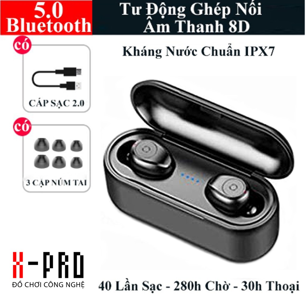 Tai nghe true wireless AMOI F9 , Bluetooth 5.0 Pin 280 giờ làm sạc dự phòng 2000mah