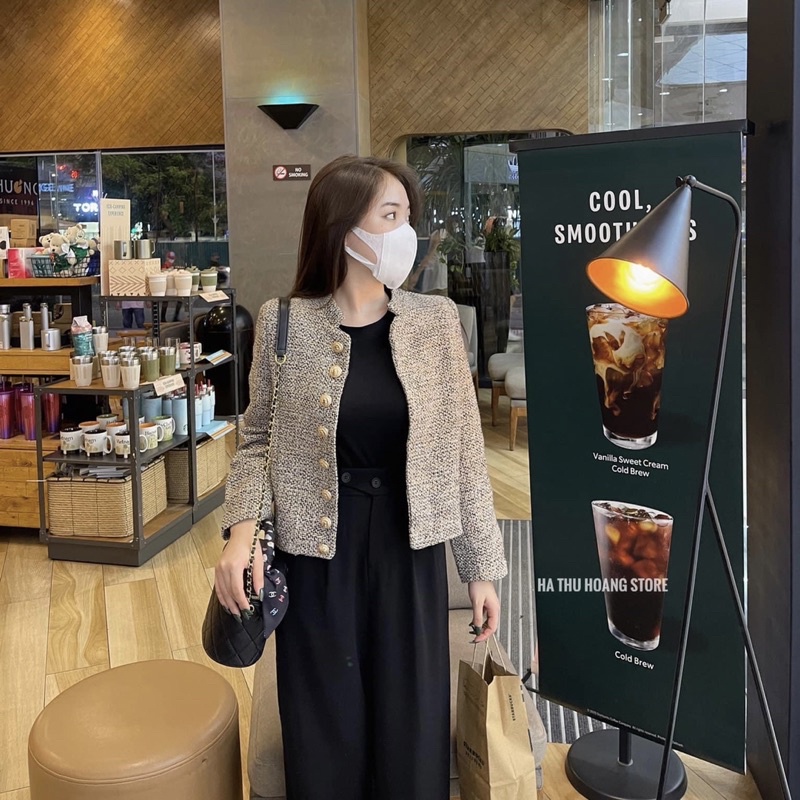 Áo Dạ Tweed  Màu Tiêu Cúc Vàng 2 Lớp + Đệm Vai Hàng Quảng Châu Cao Cấp