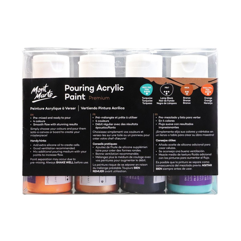 Bộ Màu Đổ Pouring Acrylic Mont Marte - Set Symphony - 4 chai x 60ml - PMPP4201