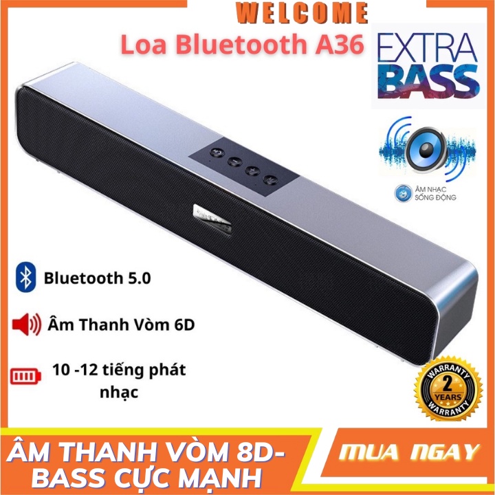 Loa bluetooth A36 - Công suất 15W - Màu Xám Trắng - Bass mạnh - Có hỗ trợ thẻ nhớ