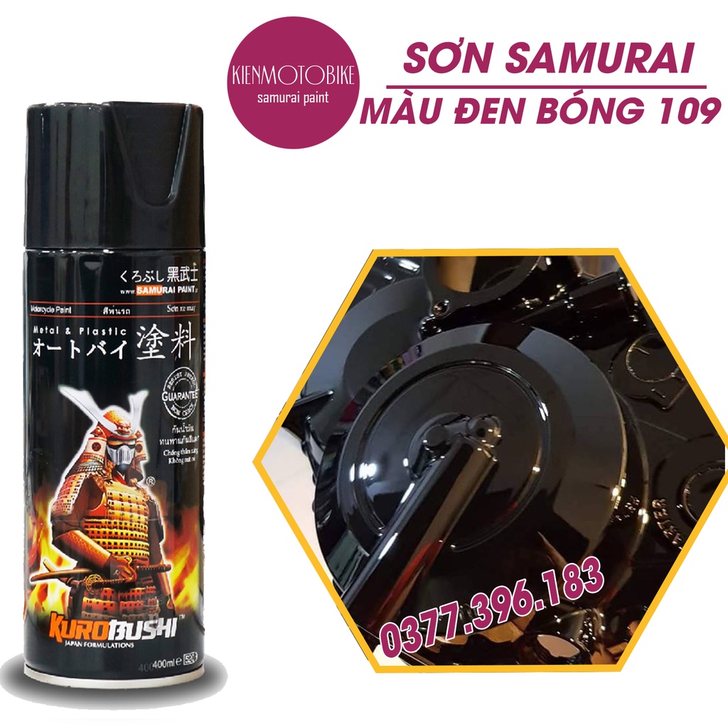 Sơn Samurai Đen Bóng - 109  - chai sơn xịt chuyên dụng cho sơn xe máy, ô tô
