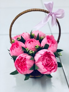 Hoa giấy handmade-Giỏ Mẫu Đơn