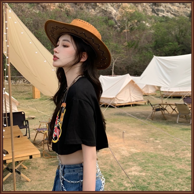 Áo Thun Crop Top Tay Ngắn Cổ Tròn Phối Dây Xích Thời Trang Mùa Hè Quyến Rũ Cho Nữ