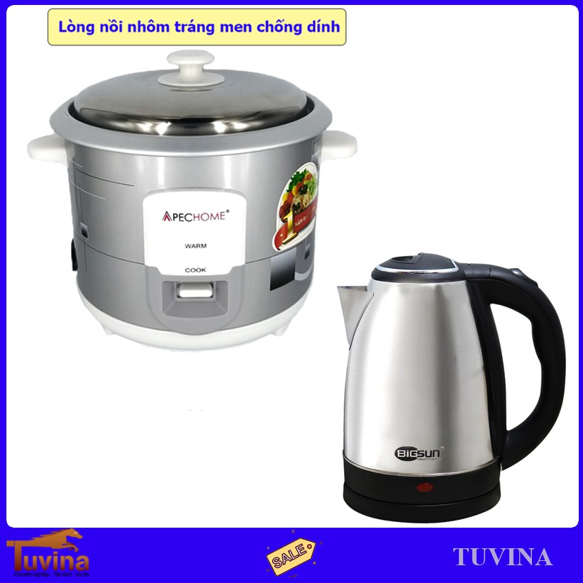 COMBO Nồi Cơm Điện Apechome APH-RC15S 1.5 Lít Và Ấm Siêu Tốc Inox Bigsun KB-1500 - Hàng Chính Hãng (Bảo Hành 12 Tháng)