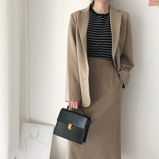 (ORDER) Set áo blazer trơn form rộng + Chân váy midi chữ A