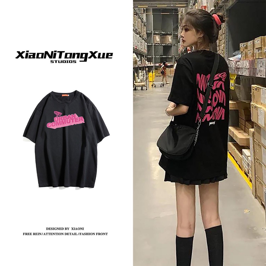 Áo thun tay ngắn dáng rộng 100% cotton in họa tiết chữ thời trang mùa hè dành cho nữ