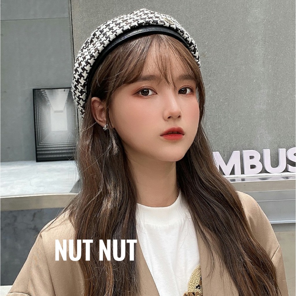 Nón Beret nữ dạ - mũ nồi caro thu đông thời trang Hàn Quốc có dây rút cho nữ M01