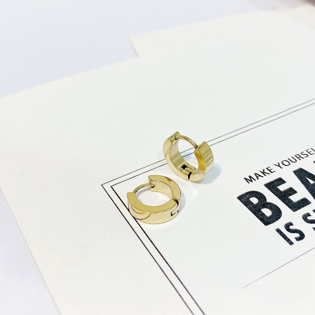 Bông Tai Khoen Tròn Bằng Thép Titan Không Gây Dị Ứng Phong Cách Hàn Quốc