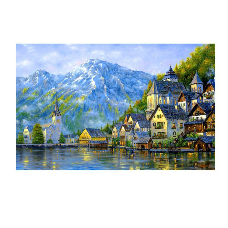 Bộ Tranh Ghép Xếp Hình 1000 Pcs Jigsaw Puzzle Tranh Ghép (75*50cm) Snow Mountain Town Bản Đẹp Cao Cấp-H25