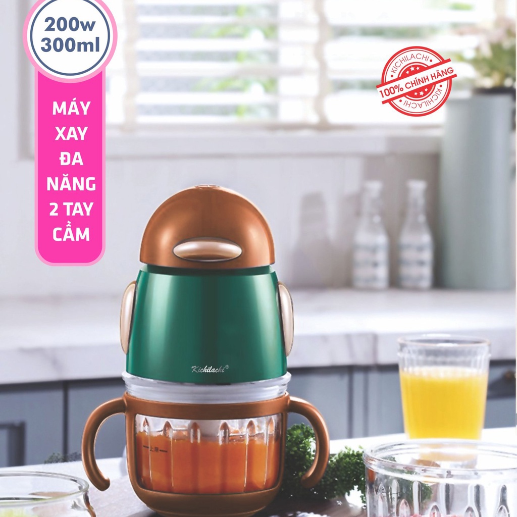 Máy xay ăn dặm đa năng KICHILACHI cho bé, bảo hành chính hãng 12 tháng, cốc xay dung tích 300ml và lưỡi dao inox 304 sắc