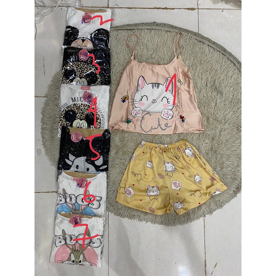 Bộ đồ ngủ nữ FM Style đồ bộ 2 dây họa tiết hoạt hình dễ thương bộ đồ mặc nhà vải lụa mịn mát mùa hè 21062137 | BigBuy360 - bigbuy360.vn