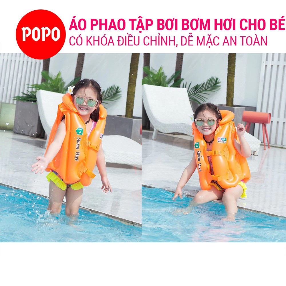 Áo phao tập bơi bơm hơi cho bé có khóa bấm điều chỉnh cao cấp, chất liệu an toàn dày dặn cao cấp cho bé POPO