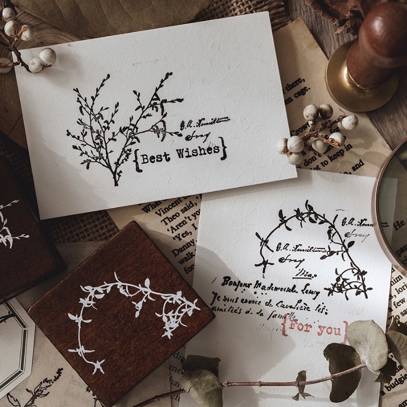 Con dấu gỗ cành cây cực cổ điển trang trí sổ tay, bullet journal