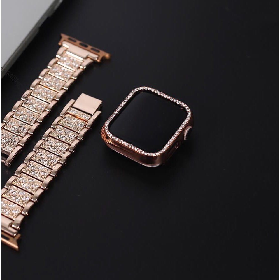 Combo dây thép và ốp viền đính đá cực kỳ sang trọng dành cho apple watch