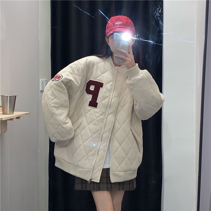 Áo Khoác Bomber Chữ Thêu Trần Bông