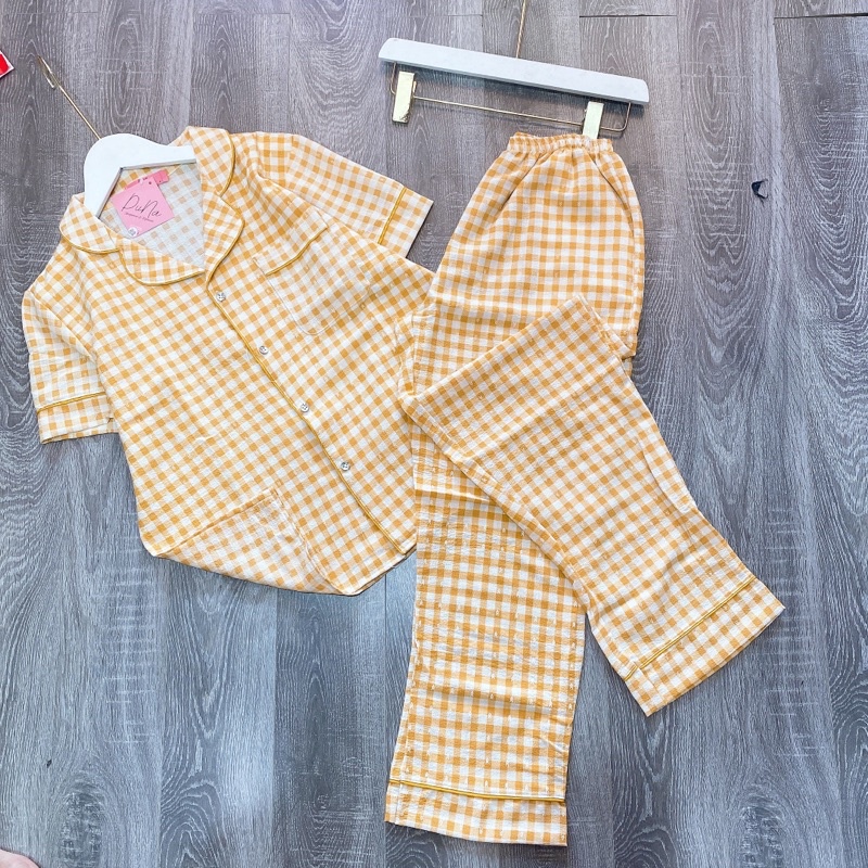 Bộ pijama kẻ áo cộc quần dài chất đũi xốp hàng thiết kế cao cấp