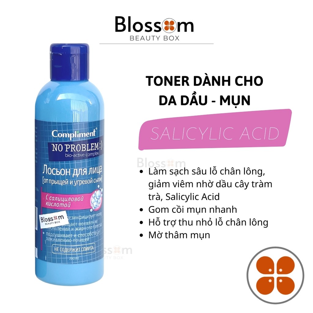 Toner da dầu mụn NO PROBLEM compliment chứa BHA Salicylic Acid, Tea tree