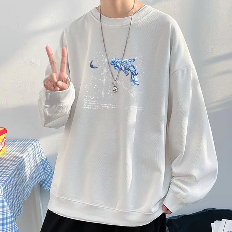 Áo Thun Nam Nữ Unisex Dài Tay, Áo Sweater Cổ Tròn Form Rộng 45kg-110kg Thời Trang Thu Đông Nhiều Màu - Người đàn ông ngủ trong nhà du hành vũ trụ NASA