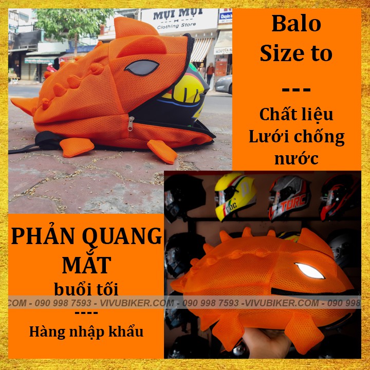 [GIÁ KHO] Siêu cute Balo khủng long đựng mũ bảo hiểm size lớn màu đỏ cá tính bằng lưới chống nước, balo phản quang đêm