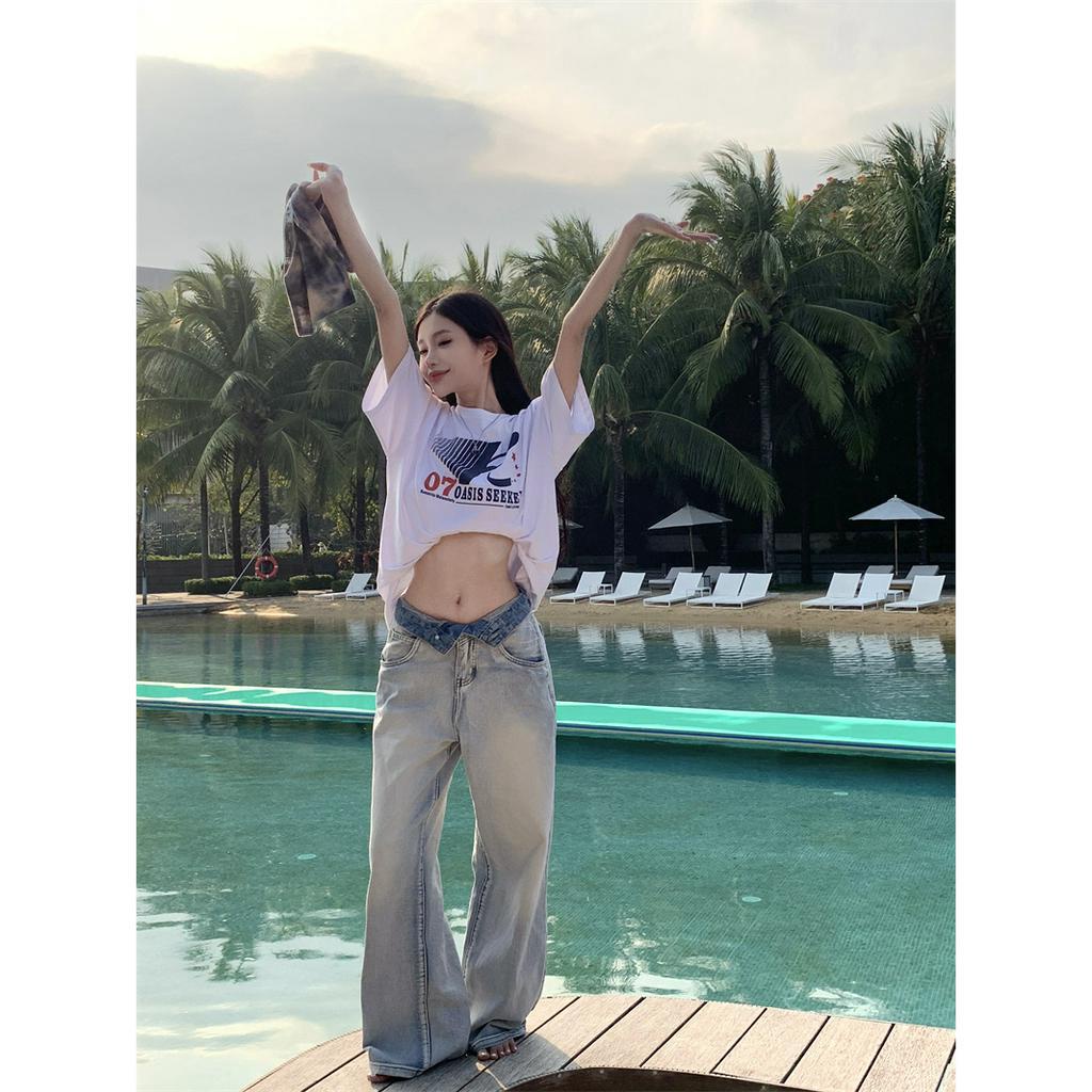 「 WELOVE1 」Áo Thun Tay Ngắn Cổ Tròn In Chữ Màu Trắng Thời Trang Mùa Hè Dành Cho Nữ