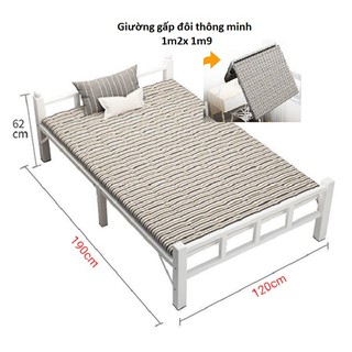 Giường gấp đôi khung sắt dài 1m2 x 1m9 kèm nệm lót mỏng, giường xếp nhập khẩu siêu bền GUT007
