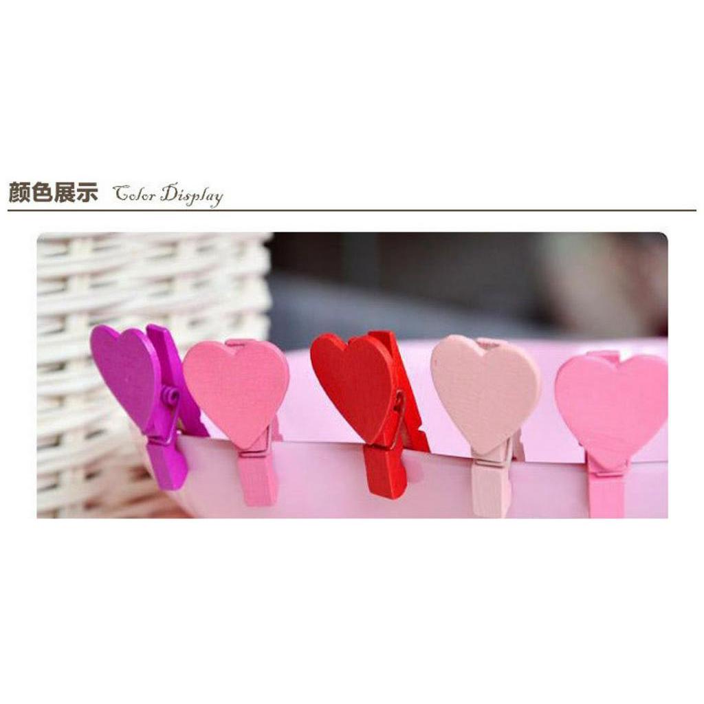 Set 12 Kẹp Ảnh Bằng Gỗ Hình Trái Tim