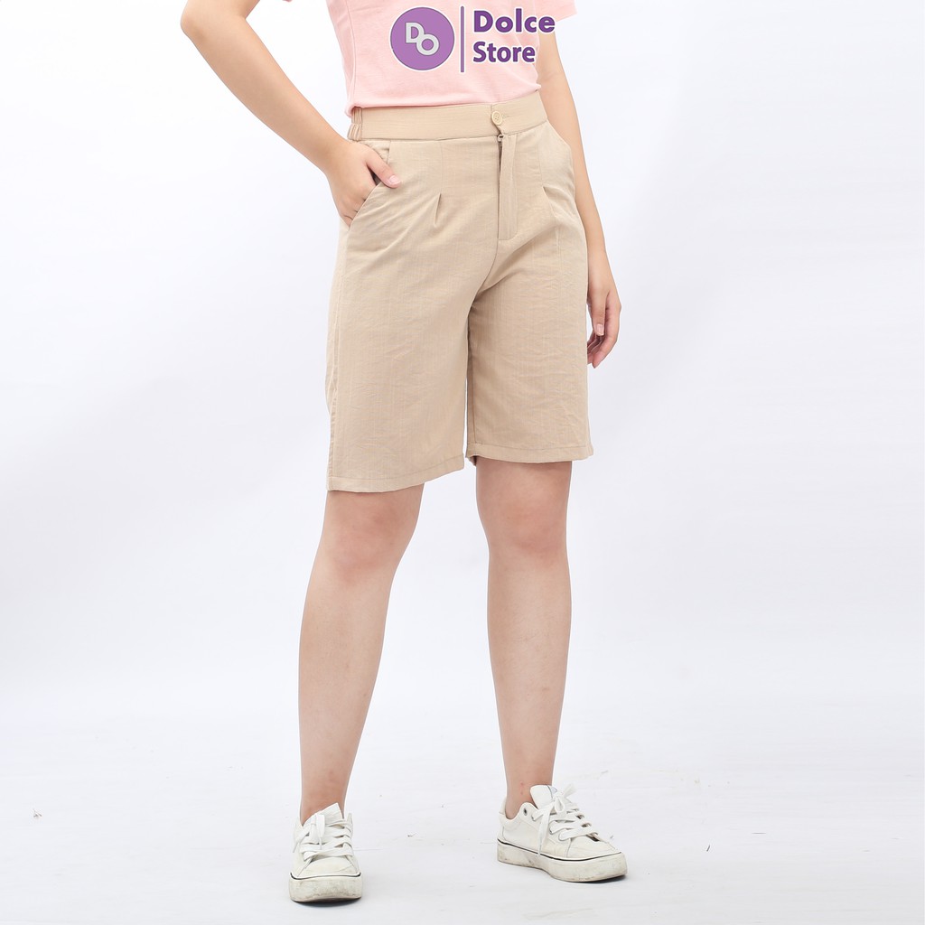 Quần short đũi cạp chun giả cúc Dolce