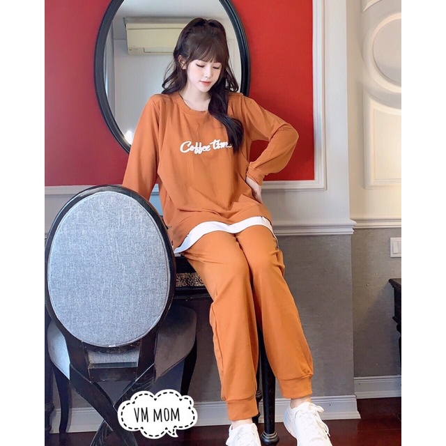 Bộ bầu thu đông Hoodie chất nỉ da cá dày dặn