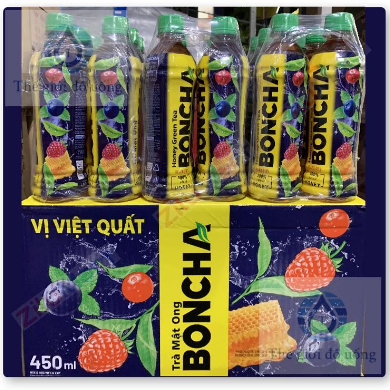 Thùng 24 chai Boncha vị việt quất 450ml