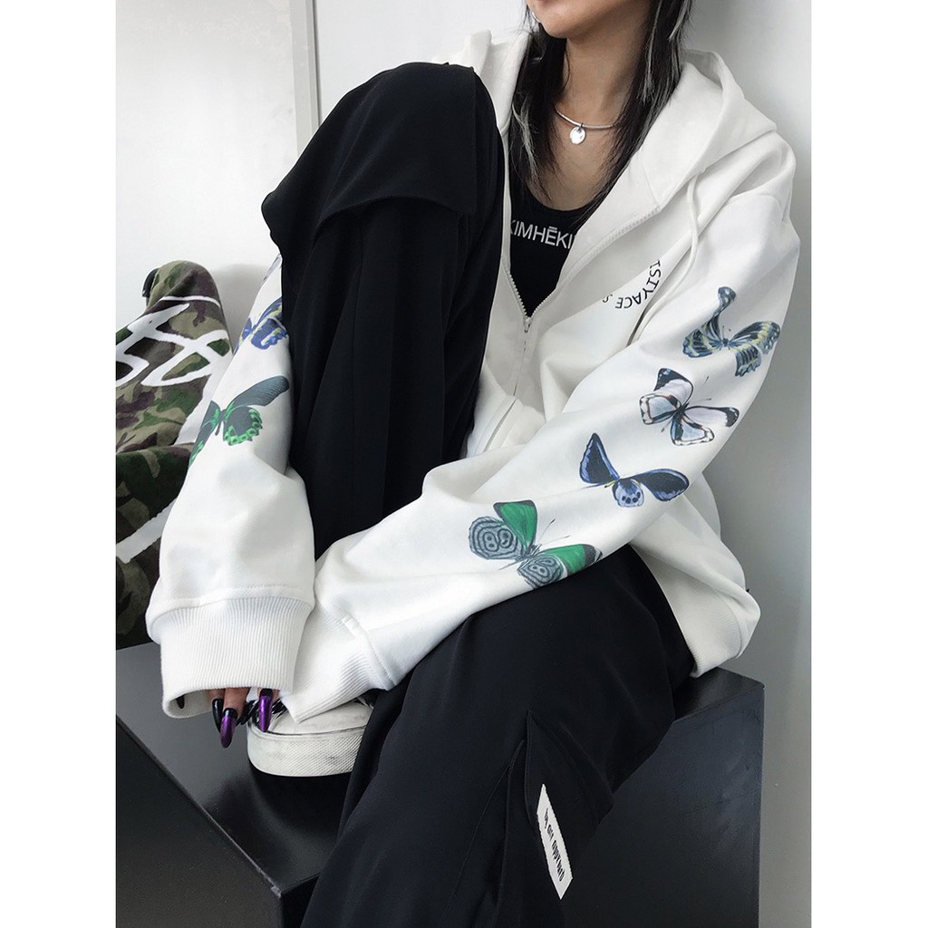Áo khoác nữ form rộng hoodie nỉ dây kéo 4YOUNG in chữ studio