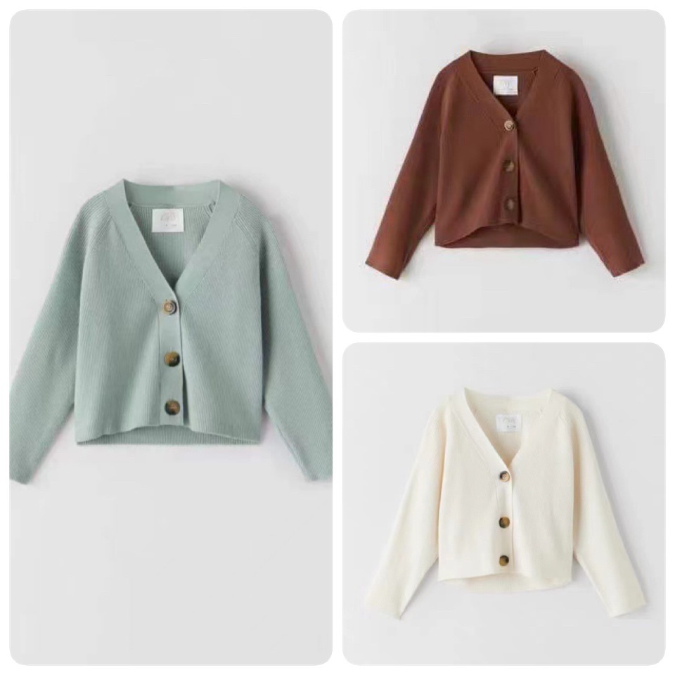 Cardigan len zara dáng ngắn trơn màu bé gái