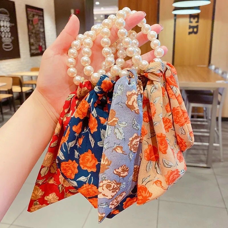 Dây buộc tóc đính ngọc trai giả thời trang Hàn Quốc dây buộc tóc nơ chun buộc tóc