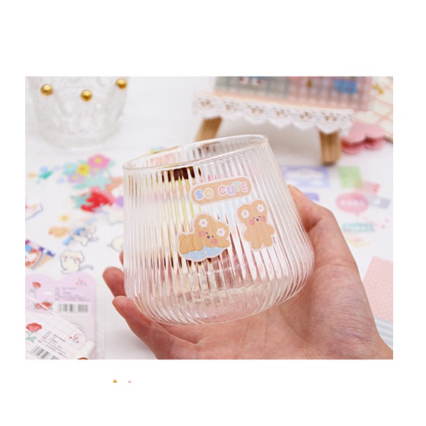 Set 4 tờ sticker dạng washi nhám độc đáo thỏ, gấu, bong bóng trò chuyện hoạt hình dễ thương