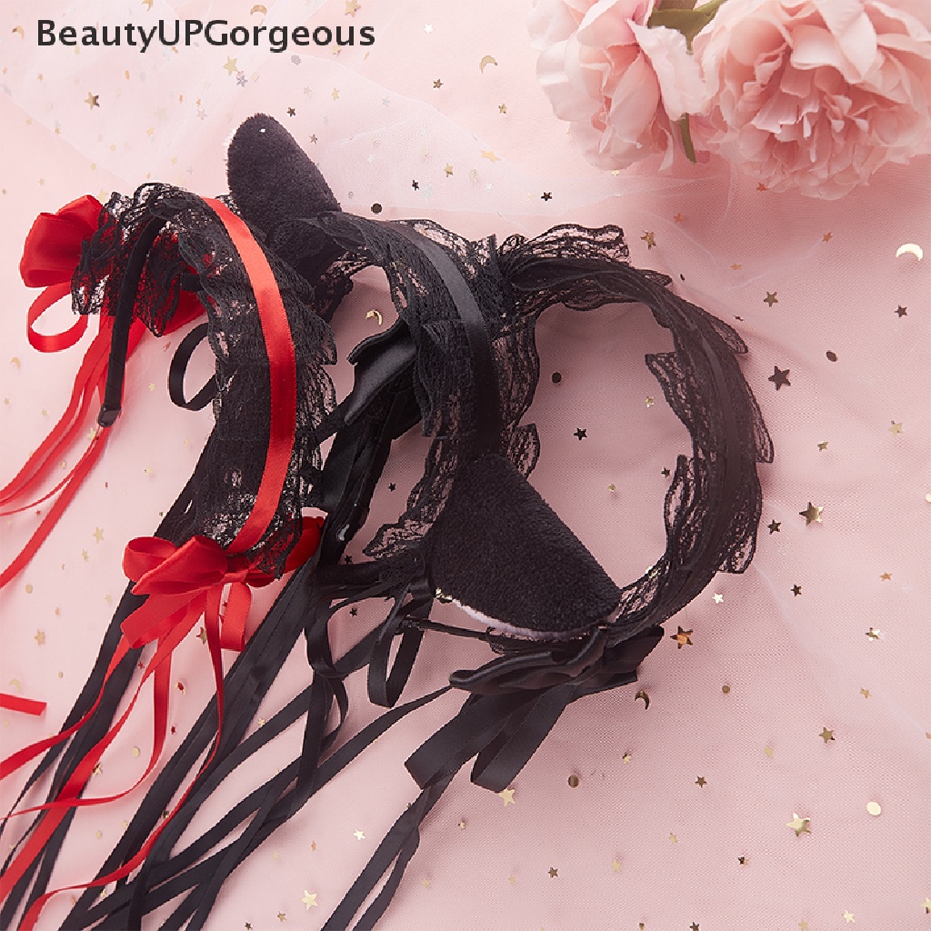 Băng Đô Tai Mèo Phối Ren Đính Nơ Hóa Trang Lolita Dễ Thương Cho Bé Gái