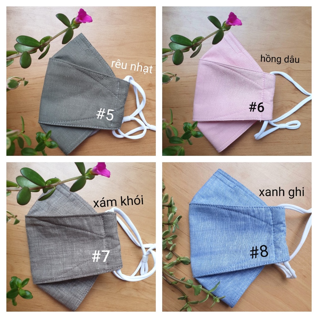 Khẩu trang vải màu trơn 3 lớp khẩu trang cá 4D size M và size L