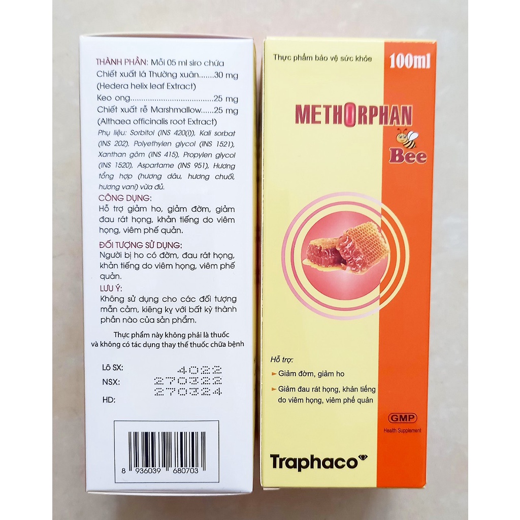 Siro thảo dược Methophan chai 100ml . Giúp bổ phế, giảm ho, long đờm