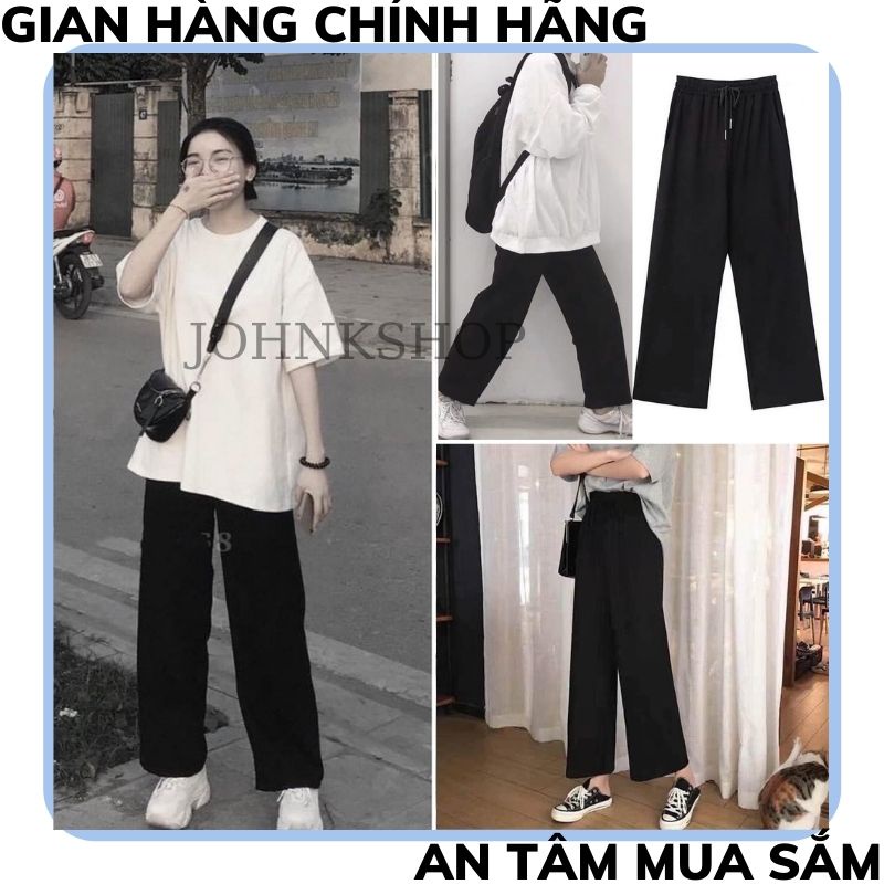 Quần ống rộng nữ Unisex, cát hàn quốc đứng dáng cạp chun lưng cao kiểu quần tây THỜI TRANG1989