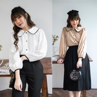 Sơ mi cổ sen viền đen