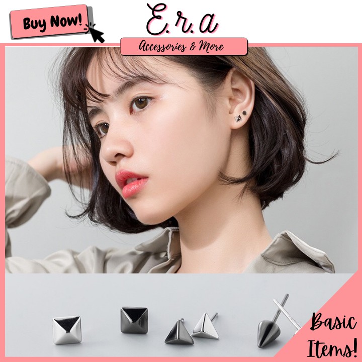 Bông Tai Nam/ Nữ Bạc 925 Cao Cấp ERASHOP 074012 - Hình Khối Đơn Giản Cá Tính, Nhỏ Gọn, Đeo Hằng Ngày, Đi Chơi, Đi Học