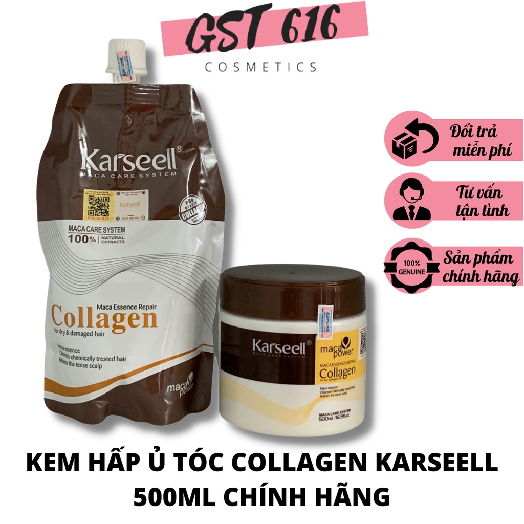 Kem hấp ủ tóc COLLAGEN KARSEELL 500ml chính hãng phục hồi tóc hư tổn khô sơ chẻ ngọn